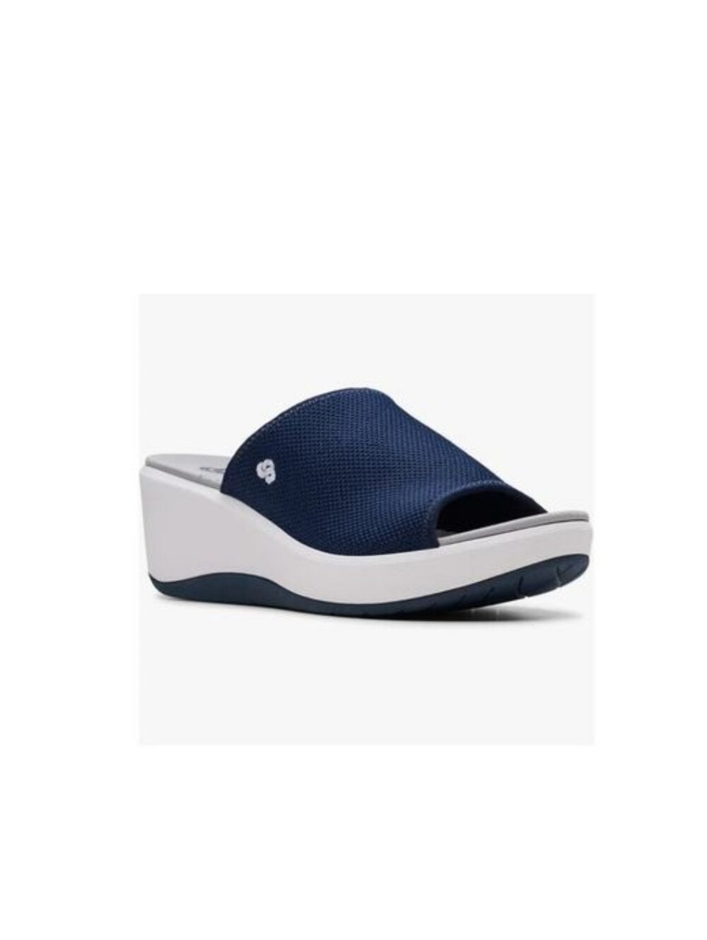 Clarks Cloudsteppers  Cali Bay Blue Canvas Slip On Wedge Heel Sandal Women US 10